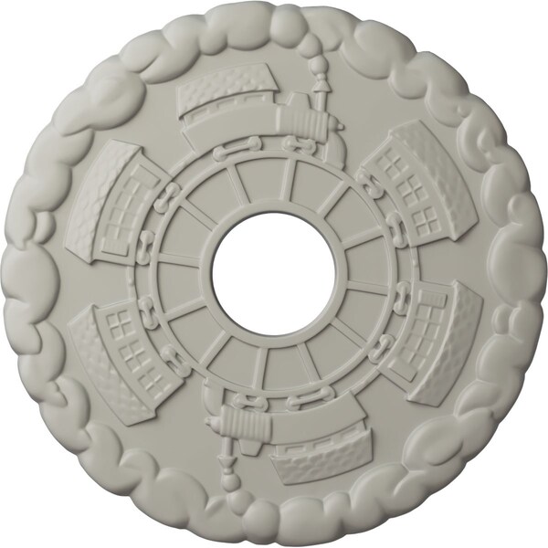 Ekena Millwork Kendall Train Station Medallion (Canopies up to 3 7/8"), 18 1/2"OD x 3 7/8"ID x 1"P, Pot of Cream CM18KDPCF - main